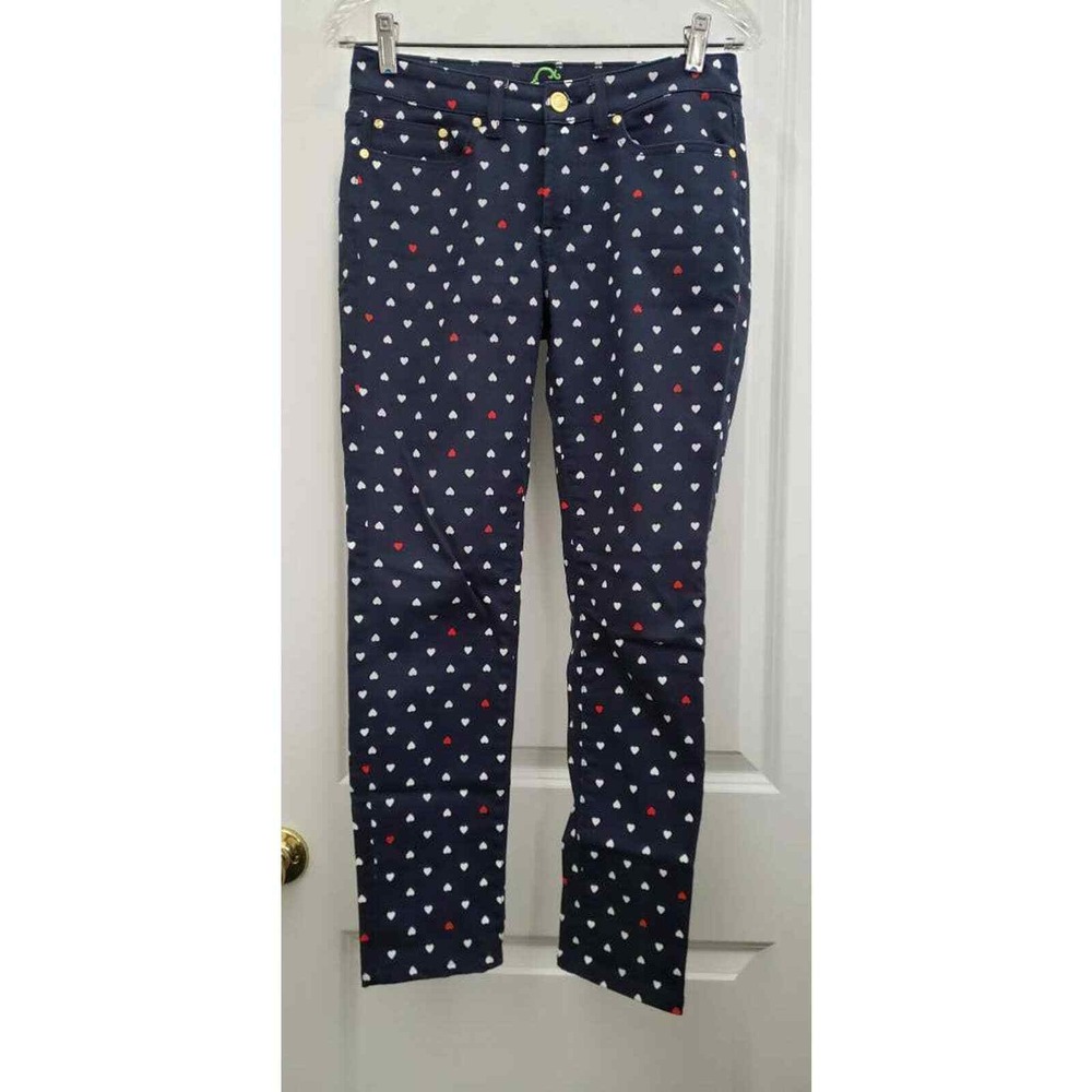 C. Wonder Womens Skinny Slim Pants Blue Polka‎ Dot Hearts Pockets Stretch 26